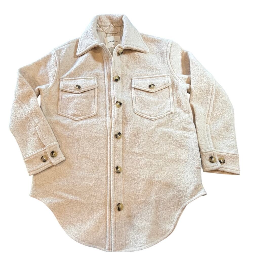 Aritzia Wilfred Ganni Cream Beige Shirt Jacket Relaxed merino wool shacket